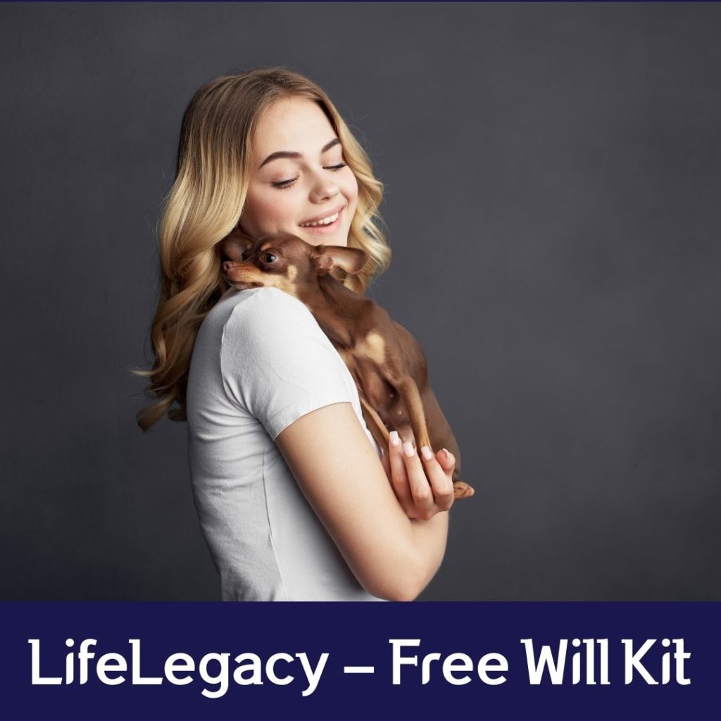 Life Legacy, free will kit, young girl cuddling dog